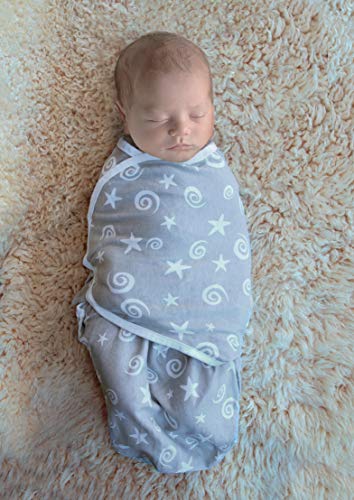 100% Organic Cotton Swaddle Blanket Baby Girl Boy Infant Sleep Sack Wrap, Adjustable Infant Swaddle Wrap Newborn Babies Small 0-3 Months. Clouds, Swirls, and Sleepy Animals. (Neutral Gray 3Pk)