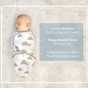 100% Organic Cotton Swaddle Blanket Baby Girl Boy Infant Sleep Sack Wrap, Adjustable Infant Swaddle Wrap Newborn Babies Small 0-3 Months. Clouds, Swirls, and Sleepy Animals. (Neutral Gray 3Pk)