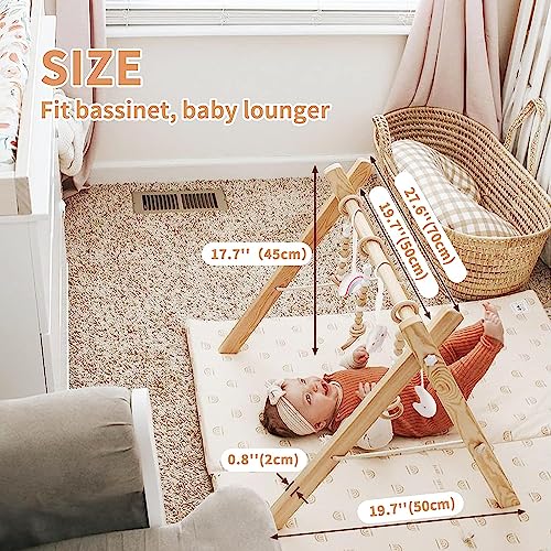 little dove Baby Play Gym Wooden Baby Gym with 6 Toys Foldable Baby Play Gym Frame Activity Gym Hanging Bar Newborn Gift Baby Girl Boy Gym Montessori Toy