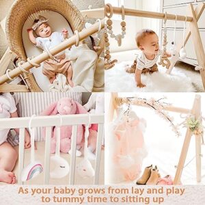 little dove Baby Play Gym Wooden Baby Gym with 6 Toys Foldable Baby Play Gym Frame Activity Gym Hanging Bar Newborn Gift Baby Girl Boy Gym Montessori Toy