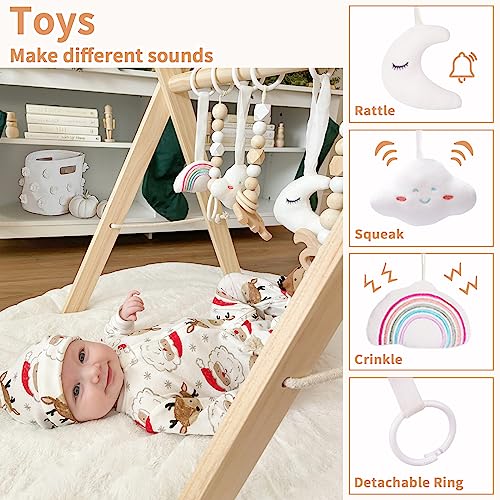 little dove Baby Play Gym Wooden Baby Gym with 6 Toys Foldable Baby Play Gym Frame Activity Gym Hanging Bar Newborn Gift Baby Girl Boy Gym Montessori Toy