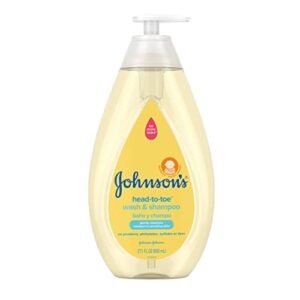 johnson's head-to-toe gentle baby body wash & shampoo, tear-free, sulfate-free & hypoallergenic bath wash & shampoo for baby's sensitive skin & hair, washes away 99.9% of germs 27.1 fl. oz