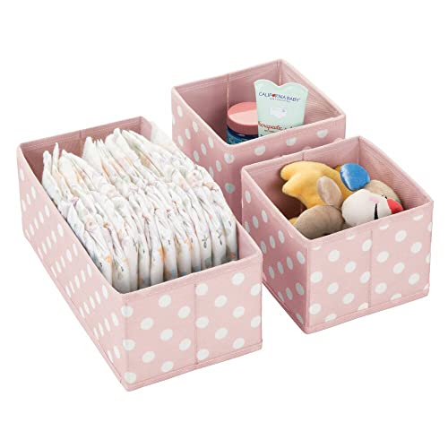 mDesign Fabric Drawer Divider Organizer Bin, Nursery/Bedroom Dresser, Closet, Shelf, Playroom Organization, Hold Clothes, Toys, Diapers, Bibs, Set of 3, 2 Pack, Pink/White Polka Dot