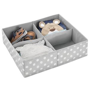 mDesign Soft Fabric Dresser Drawer and Closet Storage Organizer, 4 Section Divided Bin for Child/Kids Room, Nursery, Playroom, Bedroom - Fun Polka Dot Print, 2 Pack - Gray/White