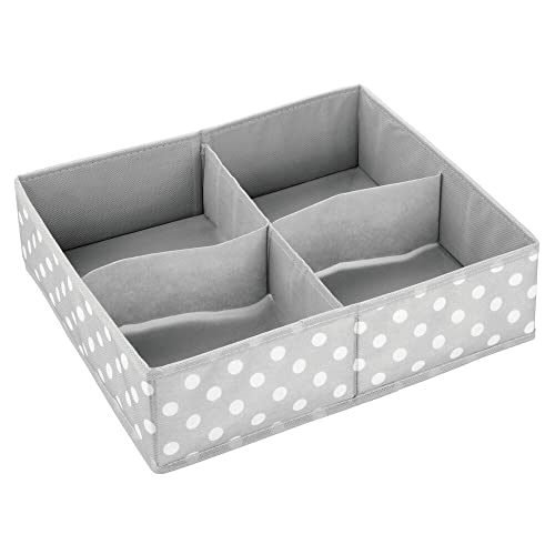 mDesign Soft Fabric Dresser Drawer and Closet Storage Organizer, 4 Section Divided Bin for Child/Kids Room, Nursery, Playroom, Bedroom - Fun Polka Dot Print, 2 Pack - Gray/White