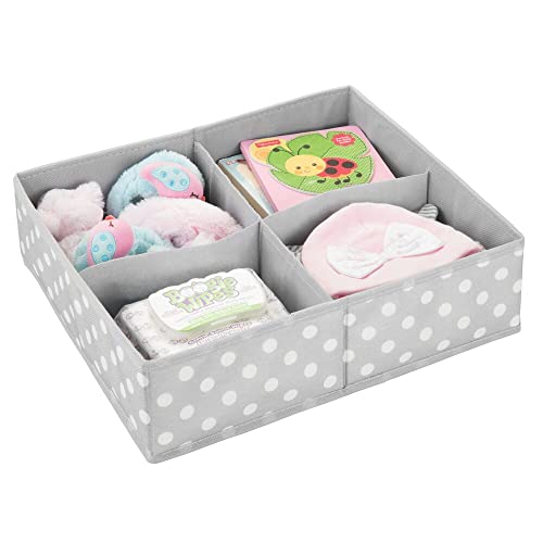 mDesign Soft Fabric Dresser Drawer and Closet Storage Organizer, 4 Section Divided Bin for Child/Kids Room, Nursery, Playroom, Bedroom - Fun Polka Dot Print, 2 Pack - Gray/White