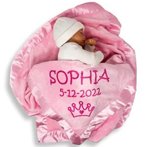 Custom Catch Personalized Princess Baby Blanket for Girl - Newborn or Infant Name Gift - Pink or Blue (2 Text Lines)