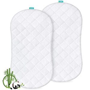 bassinet mattress pad cover, waterproof, ultra soft bamboo terry surface, universal fit for hourglass/oval bassinet mattress, 2 pack, washer & dryer, no loosen and pre-shrinked