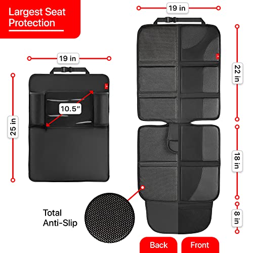 Helteko Car Seat Protector with Thickest Padding + Backseat Car Organizer, XL Largest Car Seat Cover for Child Baby Carseat, Kick Mat Back Seat w/Storage Pockets, Waterproof & Durable 600D Fabric