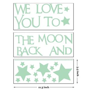 Nursery Wall Decals Glowing Words Stickers - WE Love You to The Moon and Back - Words Glow in The Dark with Stars Around Wallpaper for Kids Bedroom Ceiling