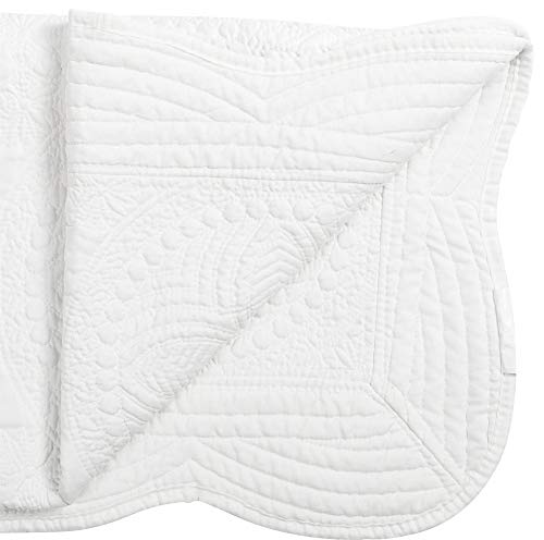 MONOBLANKS Baby Quilt Personlized Monogram Lightweight Embossed Scalloped Throw Blanket Four Seasons (White)