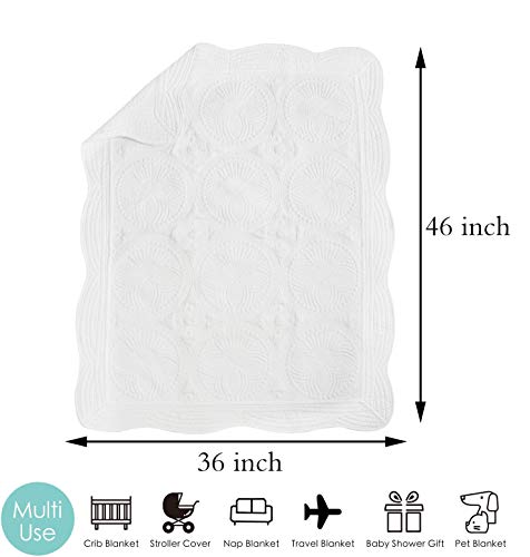 MONOBLANKS Baby Quilt Personlized Monogram Lightweight Embossed Scalloped Throw Blanket Four Seasons (White)