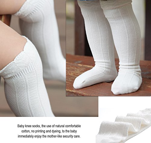 EPEIUS 5 Pair Pack Baby Girls Boys Uniform Knee High Socks Infants Baby Tube Ruffled Stockings for 1-6 Months,White/Black/Grey/Pink/Beige