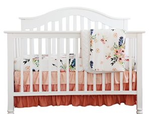 sahaler baby crib bedding set for boy girls, nursery fitted sheets baby minky blanket crib kids protective pad sets(feather floral 3pc set)