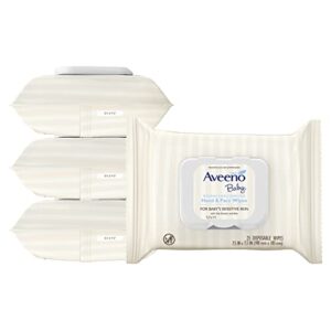 aveeno baby fragrance free hand & face wipes with oat extract & aloe, cleansing & moisturizing baby wipes for sensitive skin, sulfate-, alcohol-, & paraben-free, hypoallergenic, 25 ct