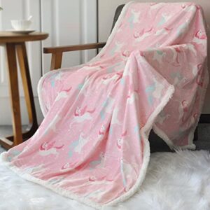 BORITAR Sherpa Throw Blanket Super Soft Warm Ultra Luxurious Fleece Blanket for Baby Children Teens, Young Girls or Adult Minky Blanket with Sherpa Plush Backing (50 x 60 Inch, Lovely Pink Unicorn)