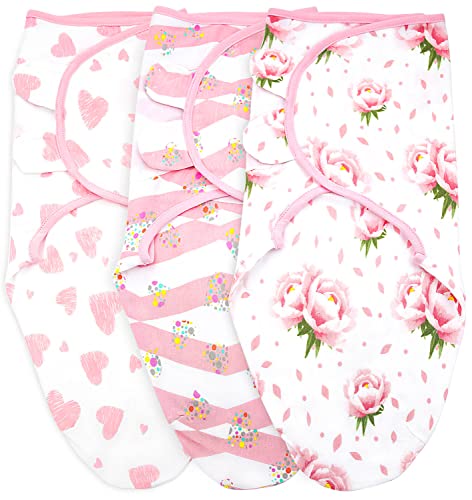 3-Pack Baby Swaddle Blanket Sleep Sacks, Newborn Swaddle Sack, Baby Swaddles 0-3 Months, Swaddles for Newborns, Baby Sleep Sack, Baby Swaddle Blanket Wrap, Pink Floral