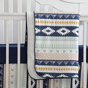 Baby Boy Crib Bedding Arizona Woodland Tribal Aztec Buck Nursery Crib Skirt Set Minky Blanket Navy Crib Sheet Crib Rail Bedding Set (Navy Aztec Buck, 3 Pieces Set)