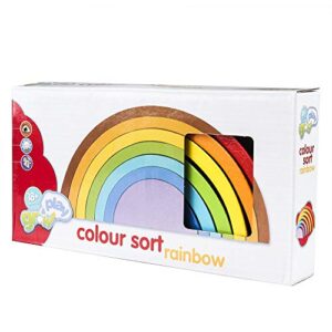 Coogam Wooden Rainbow Stacker Nesting Puzzle Blocks - Tunnel Stacking Game Building Creative Color Shape Matching Jigsaw Learning Toy Set Board Early Development Gift for Kids Boy Girl