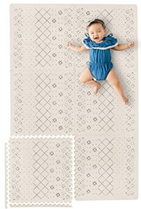 yay mats stylish extra large baby play mat. soft, thick, non-toxic foam covers 6 ft x 4 ft. expandable tiles with edges infants and kids playmat tummy time mat (carter mudcloth tan)