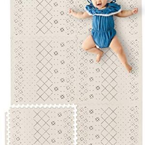 Yay Mats Stylish Extra Large Baby Play Mat. Soft, Thick, Non-Toxic Foam Covers 6 ft x 4 ft. Expandable Tiles with Edges Infants and Kids Playmat Tummy Time Mat (Carter Mudcloth Tan)