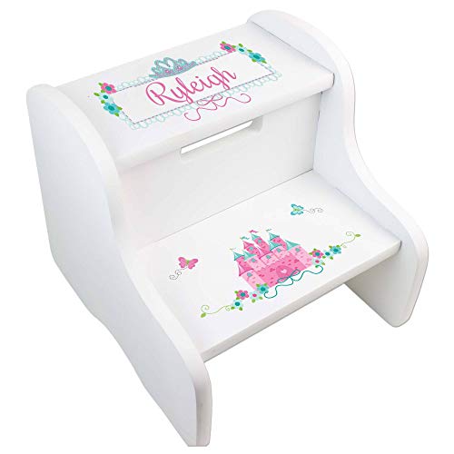 My Bambino Personalized Pink Teal Princess Castle Toddler Childrens White Step Stool