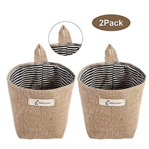 2Pcs Cotton Linen Storage Baskets, Wall Door Hanging Storage Baskets, Clothes Bag Home Gadget Storage Organizer Foldable Basket Wall Bins (Blue Stripe)