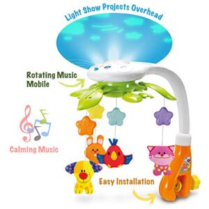 KiddoLab Baby Crib Mobile with Relaxing Music. Includes Ceiling Light Projector with Stars, Animals. Musical Crib Mobile with Timer. Nursery Toys for Babies Ages 0 and Older