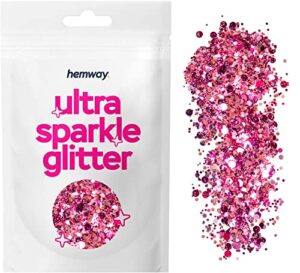 hemway fuchsia pink rose gold mix glitter chunky multi purpose dust powder arts & crafts decorations costumes makeup cosmetic face eye body nails skin hair festival 10g