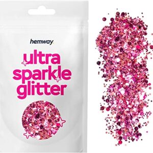 Hemway Fuchsia Pink Rose Gold Mix Glitter Chunky Multi Purpose Dust Powder Arts & Crafts Decorations Costumes Makeup Cosmetic Face Eye Body Nails Skin Hair Festival 10g