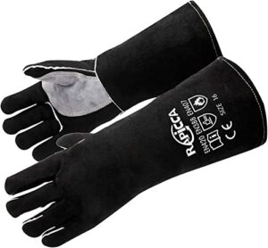 rapicca welding gloves 14 inches,662℉,heat resistant leather forge/mig/stick welding gloves heat/fire resistant, mitts for oven/grill/fireplace/furnace/stove/pot holder/bbq/animal handling-black