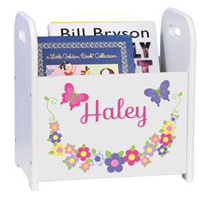 personalized bright butterflies and flowers book caddy and rack