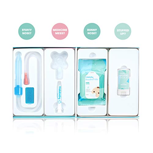 Frida Baby Sick Day Prep Kit - Includes NoseFrida Nasal Aspirator, MediFrida Pacifier Medicine Dispenser, Breathefrida Vapor Chest Rub + Snot Wipes. Soothe Stuffy Noses for Babies with A Cold