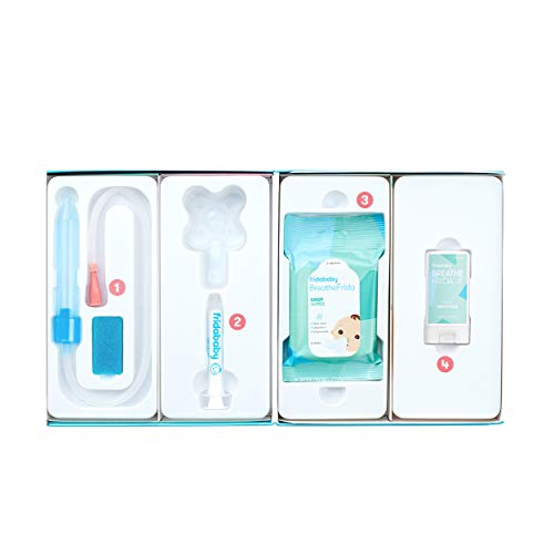 Frida Baby Sick Day Prep Kit - Includes NoseFrida Nasal Aspirator, MediFrida Pacifier Medicine Dispenser, Breathefrida Vapor Chest Rub + Snot Wipes. Soothe Stuffy Noses for Babies with A Cold