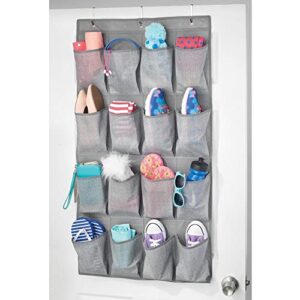 mDesign Soft Fabric Over the Door Hanging Storage Organizer with 16 Deep Pockets for Child/Kids Room, Nursery, Playroom - Metal Hooks Included - Herringbone Print - Gray