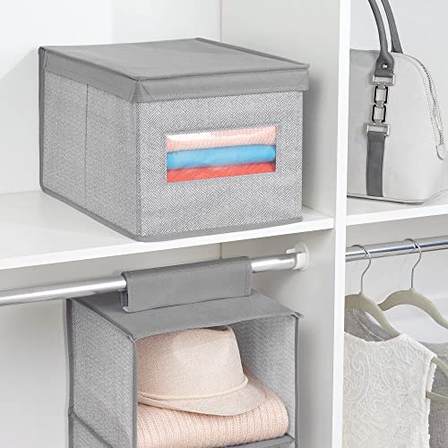 mDesign Large Soft Stackable Fabric Baby Nursery Storage Organizer Holder Bin Box with Front Window/Lid for Child/Kids Bedroom, Playroom, Classroom, Gray Herringbone