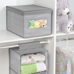 mDesign Large Soft Stackable Fabric Baby Nursery Storage Organizer Holder Bin Box with Front Window/Lid for Child/Kids Bedroom, Playroom, Classroom, Gray Herringbone