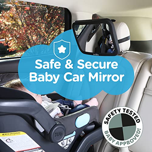 Leo and Ella Baby Car Mirror Safety First, Certified Crash Tested for Rear Facing Baby Car Seat Shatterproof Mirror with Adjustable Safety Mount Crystal Clear View of Newborn, Premium