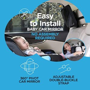 Leo and Ella Baby Car Mirror Safety First, Certified Crash Tested for Rear Facing Baby Car Seat Shatterproof Mirror with Adjustable Safety Mount Crystal Clear View of Newborn, Premium