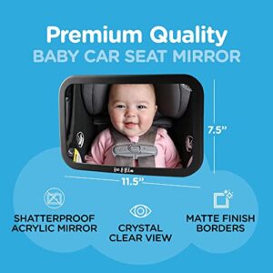 Leo and Ella Baby Car Mirror Safety First, Certified Crash Tested for Rear Facing Baby Car Seat Shatterproof Mirror with Adjustable Safety Mount Crystal Clear View of Newborn, Premium