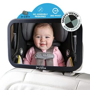 Leo and Ella Baby Car Mirror Safety First, Certified Crash Tested for Rear Facing Baby Car Seat Shatterproof Mirror with Adjustable Safety Mount Crystal Clear View of Newborn, Premium