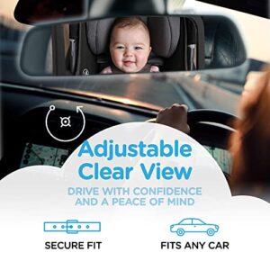 Leo and Ella Baby Car Mirror Safety First, Certified Crash Tested for Rear Facing Baby Car Seat Shatterproof Mirror with Adjustable Safety Mount Crystal Clear View of Newborn, Premium