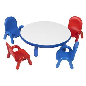 angeles baseline toddler 36" round table and 4 chairs set, red-blue ab74912pb5, kids activity homeschool, preschool, daycare or classroom furniture