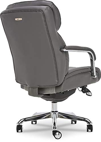 La-Z-Boy Sutherland Quilted Leather Executive Office Chair with Padded Arms, High Back Ergonomic Desk Chair with Lumbar Support, Grey Bonded Leather