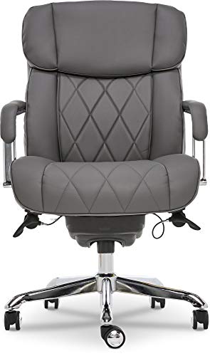 La-Z-Boy Sutherland Quilted Leather Executive Office Chair with Padded Arms, High Back Ergonomic Desk Chair with Lumbar Support, Grey Bonded Leather