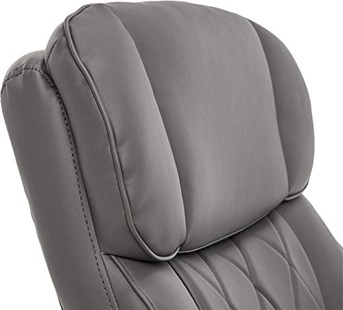 La-Z-Boy Sutherland Quilted Leather Executive Office Chair with Padded Arms, High Back Ergonomic Desk Chair with Lumbar Support, Grey Bonded Leather