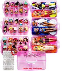 home4 no bpa 60 adjustable compartments 6 layers stackable storage container organizer carrying display case, compatible with surprise small toys lol, shopkins, omg barbie (dolls not included) (pink)