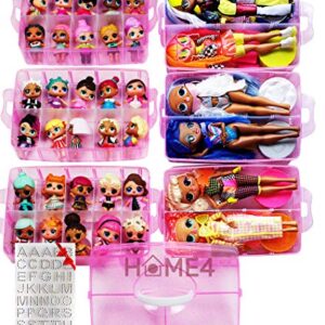 HOME4 No BPA 60 Adjustable Compartments 6 Layers Stackable Storage Container Organizer Carrying Display Case, Compatible with Surprise Small Toys LOL, Shopkins, OMG Barbie (Dolls Not Included) (Pink)