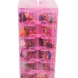 HOME4 No BPA 60 Adjustable Compartments 6 Layers Stackable Storage Container Organizer Carrying Display Case, Compatible with Surprise Small Toys LOL, Shopkins, OMG Barbie (Dolls Not Included) (Pink)