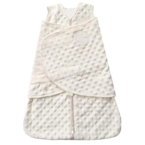 halo sleepsack swaddle, 3-way adjustable wearable blanket, tog 3.0, velboa plush dots, cream, newborn, 0-3 months